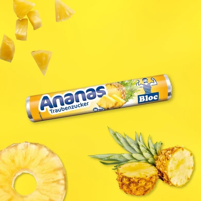 Bloc Druesukker - Ananas, 18 tabletter