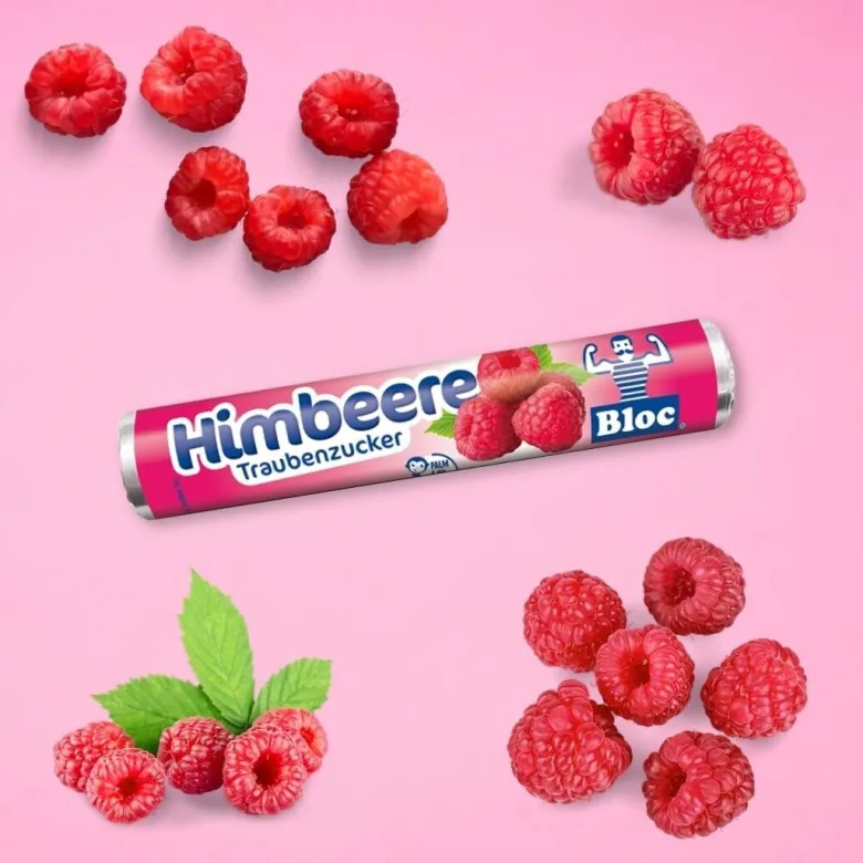 Bloc Druesukker - Hindbær, 18 tabletter