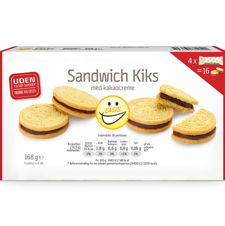 EASIS Sandwich Kiks med kakaocreme, uden tilsat sukker, 168 g