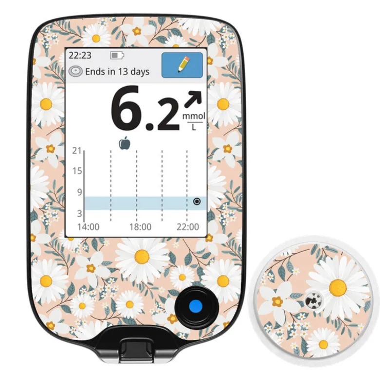 Freestyle Libre klistermærke sæt til sensor og scanner - Marguritblomster