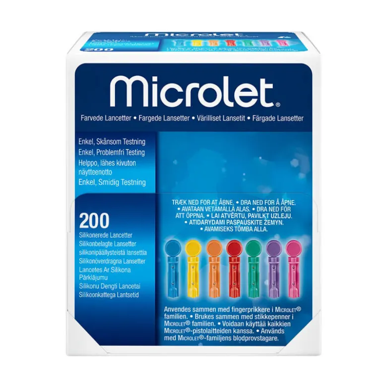 Microlet lancetter, multifarvede 28G, 200 stk.