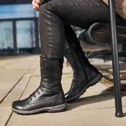 New Feet lang damestøvle med lynlås og snøre
