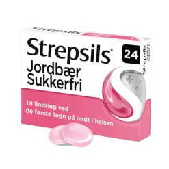 Strepsils Jordbær, Sukkerfri sugetabletter, 24 stk.