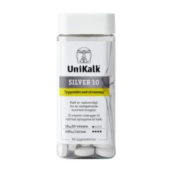 UniKalk Silver 10 tyggetabletter med citrussmag, 90 tabletter