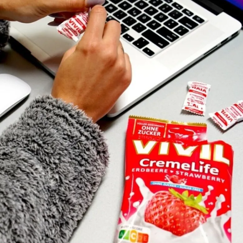 Vivil Creme Life Jordbærpakken, sukkerfri bolcher, 12 stk.